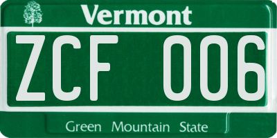 VT license plate ZCF006