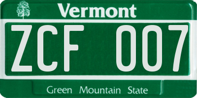 VT license plate ZCF007