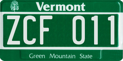 VT license plate ZCF011