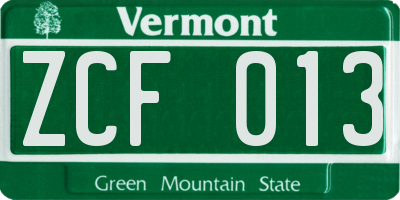 VT license plate ZCF013