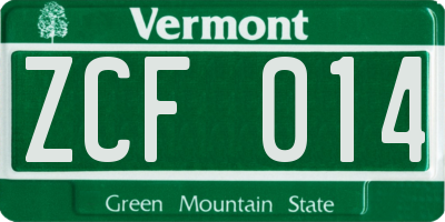 VT license plate ZCF014