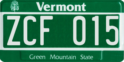 VT license plate ZCF015