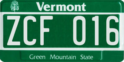 VT license plate ZCF016