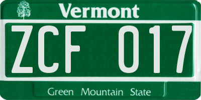VT license plate ZCF017