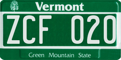 VT license plate ZCF020