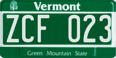 VT license plate ZCF023