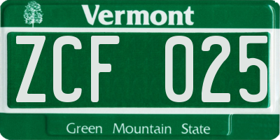 VT license plate ZCF025