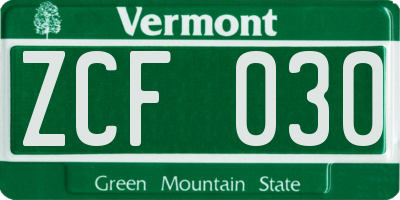 VT license plate ZCF030