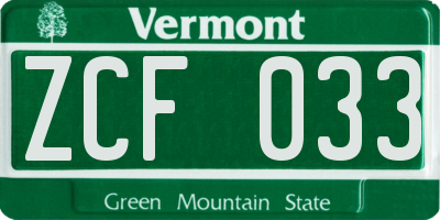 VT license plate ZCF033