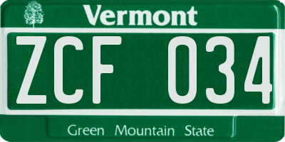 VT license plate ZCF034