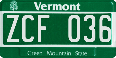 VT license plate ZCF036