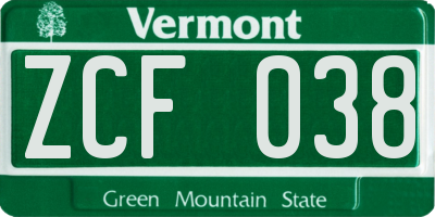 VT license plate ZCF038