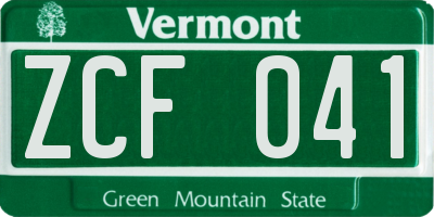 VT license plate ZCF041