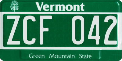 VT license plate ZCF042