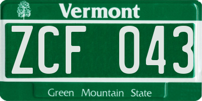 VT license plate ZCF043
