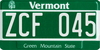 VT license plate ZCF045