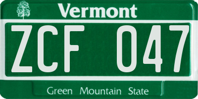 VT license plate ZCF047