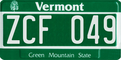 VT license plate ZCF049