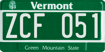 VT license plate ZCF051