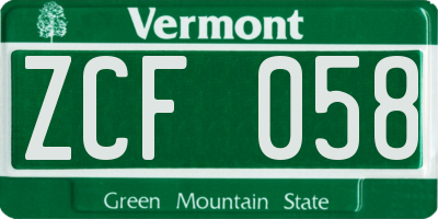 VT license plate ZCF058