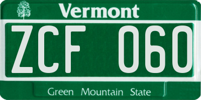 VT license plate ZCF060