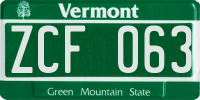 VT license plate ZCF063