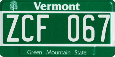 VT license plate ZCF067