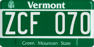 VT license plate ZCF070