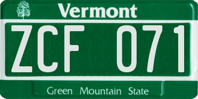 VT license plate ZCF071
