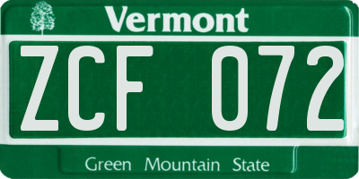 VT license plate ZCF072