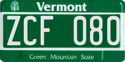 VT license plate ZCF080