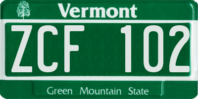 VT license plate ZCF102