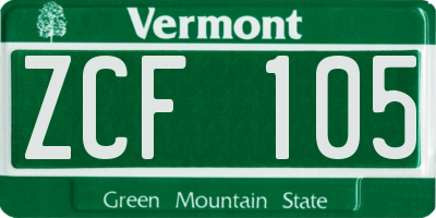 VT license plate ZCF105