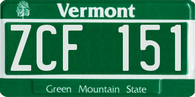 VT license plate ZCF151