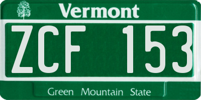 VT license plate ZCF153