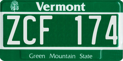 VT license plate ZCF174