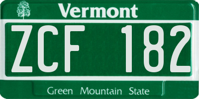 VT license plate ZCF182