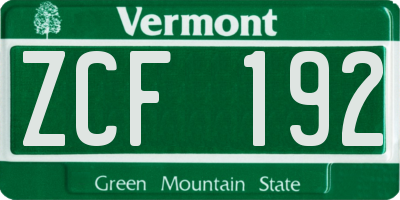 VT license plate ZCF192