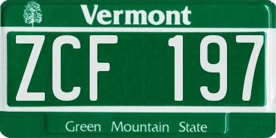 VT license plate ZCF197