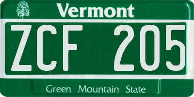 VT license plate ZCF205
