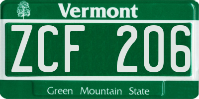 VT license plate ZCF206