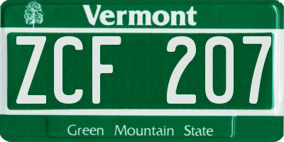 VT license plate ZCF207