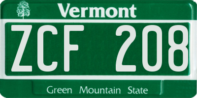 VT license plate ZCF208