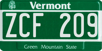VT license plate ZCF209