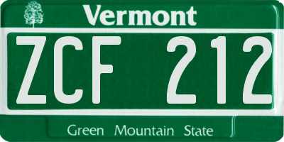 VT license plate ZCF212
