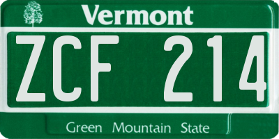 VT license plate ZCF214