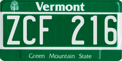 VT license plate ZCF216