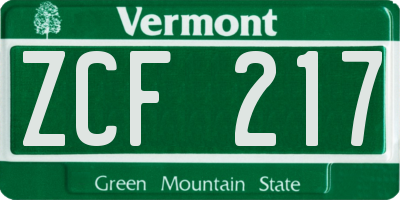 VT license plate ZCF217