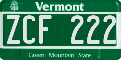VT license plate ZCF222