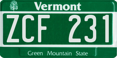 VT license plate ZCF231